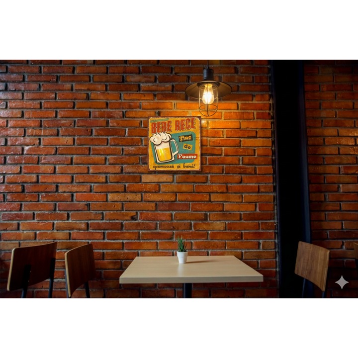 Placa metal decor perete, Berea rece tine de foame, 20x20 cm