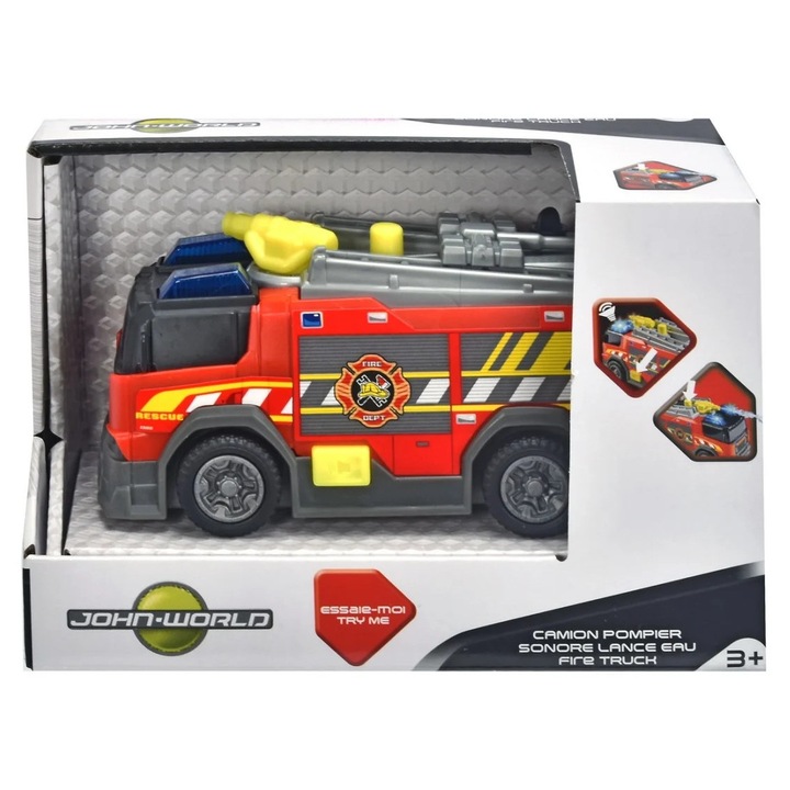 Masina de Pompieri Simba, 15cm, tun cu apă, sirenă, multicolor