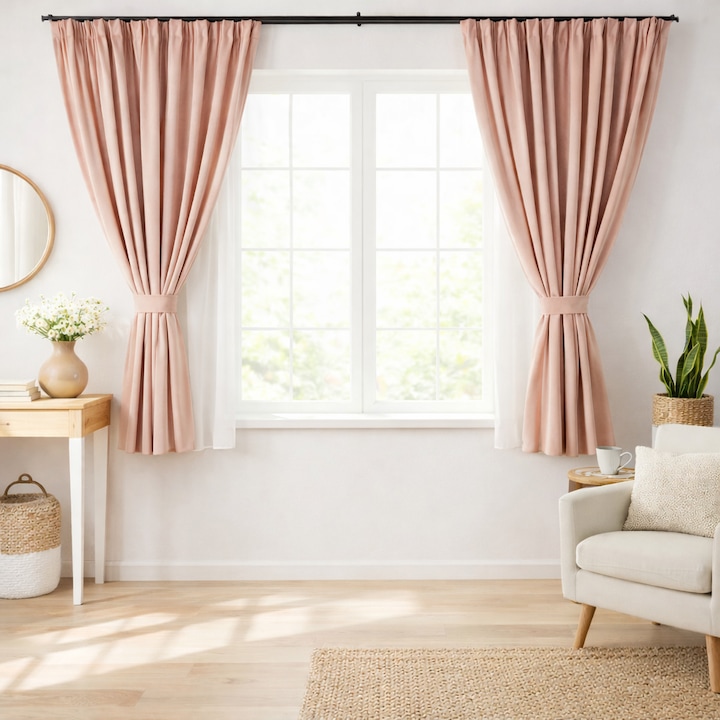 Set 2 Draperii Catifea Premium Blackout Roz Pudra 1.5m x 1.45m, Scurte, Elegante, Magazincovoare