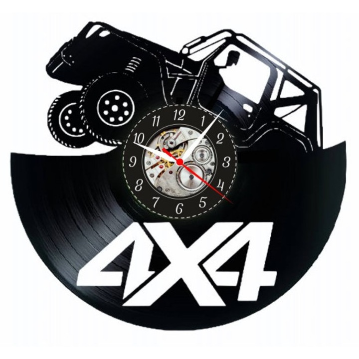 Декоративен стенен часовник - Jeep Off-Road Experience - 4x4 Adventure - изработен от винилова плоча, дизайн Автомобили и Хоби, Черен