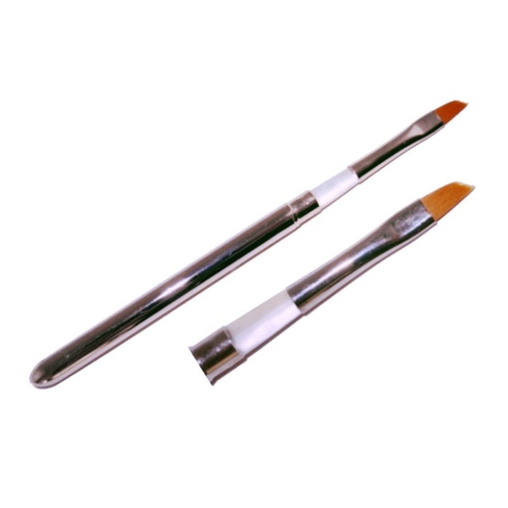 Pensula sintetica Nr 6, Sunflower, inclinata, cu par din nylon auriu, culoare argintie, pentru modelare gel UV si acuarela.