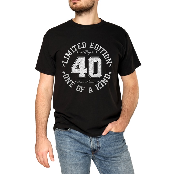 Tricou personalizat Aniversare 40 ani Barbati, negru, marimea L
