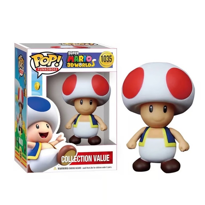 POP típusú Mario figura – gomba karakter, SZUPERGOMBA PVC 8-9 cm