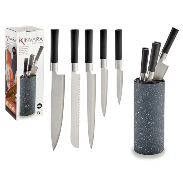 Set 5x Cutite Inox Cu Suport Tacoma, Bloc Gri Modern cu Insertie Flexibila