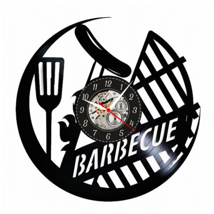 Dekoratív falióra - Barbecue Master - Grill Time - bakelitlemezből készült, Gasztronómia & Hobbi design, Fekete