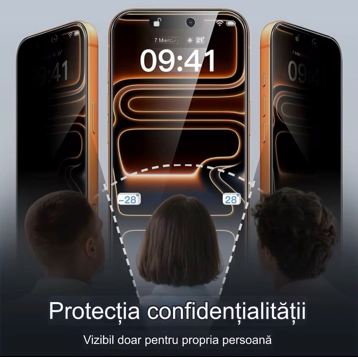 Folie Sticla Privacy, Alfkary, Compatibila Apple iPhone 17 Pro, Protectie Profesionala Ecran 3D, Full Cover- Negru