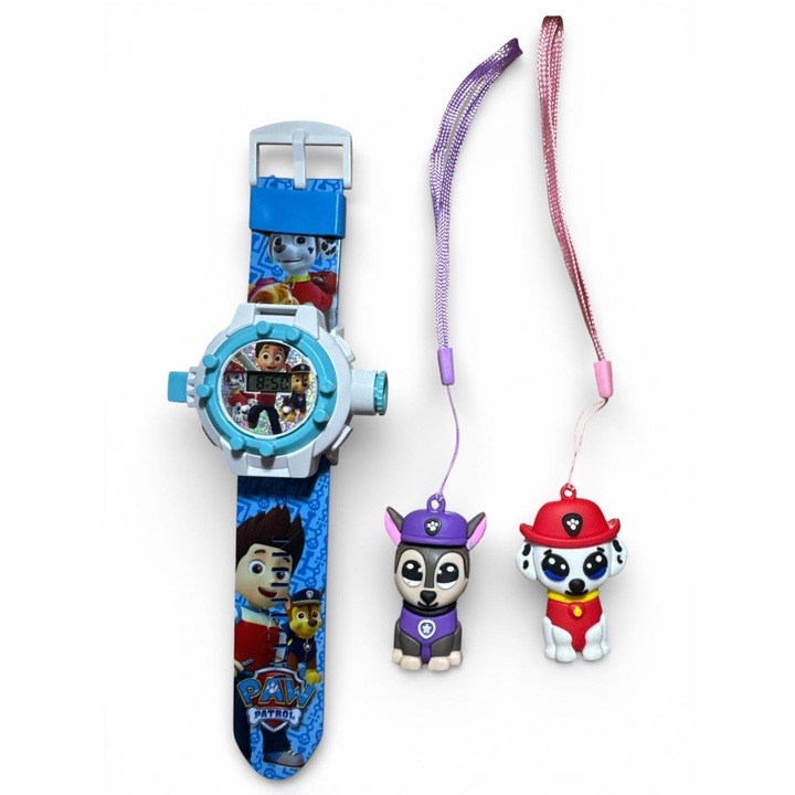 Set Ceas Digital Copii cu 2 Brelocuri Personaje Paw Patrol