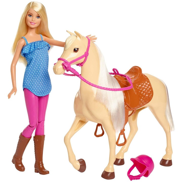 Setul Papusa Barbie cu cal „Barbie Horse & Doll Set”, figurina originala pentru copii 3+ Ani