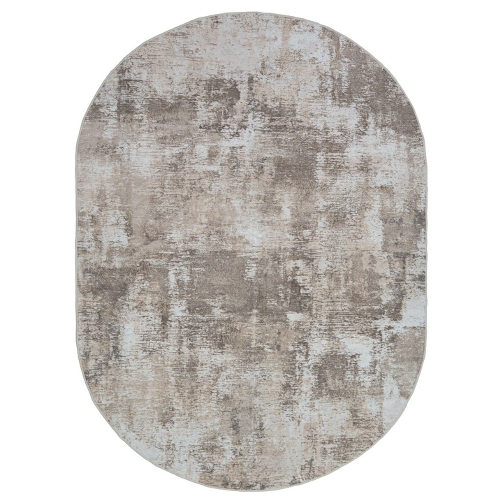 Covor modern, 180 x 250 cm, Antiderapant, Maro, Poliester, Usor De Curatat, Lavabil, Living, Camera De Zi, Dormitor, Oval, Compatibil Cu Incalzirea Prin Pardoseala