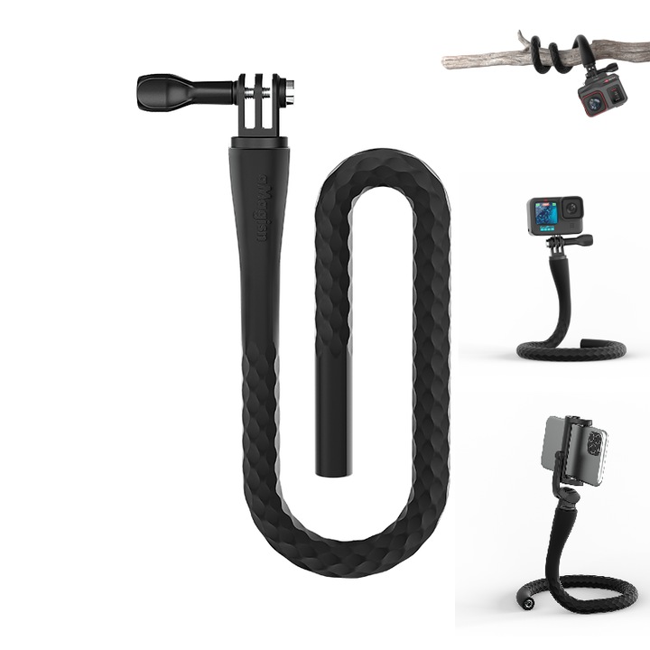 aMagisn Suport Flexibil pentru Camera, Ajustabil 360°, Silicon si Aliaj de Aluminiu, Compatibil cu GoPro/Surub 1/4", Portabil pentru Vlogging/Calatorii, Pentru DJI Osmo Action 6/5 Pro/4 Osmo Nano Insta360 Ace Pro 2 X5/X4 GoPro Hero 13/12/11