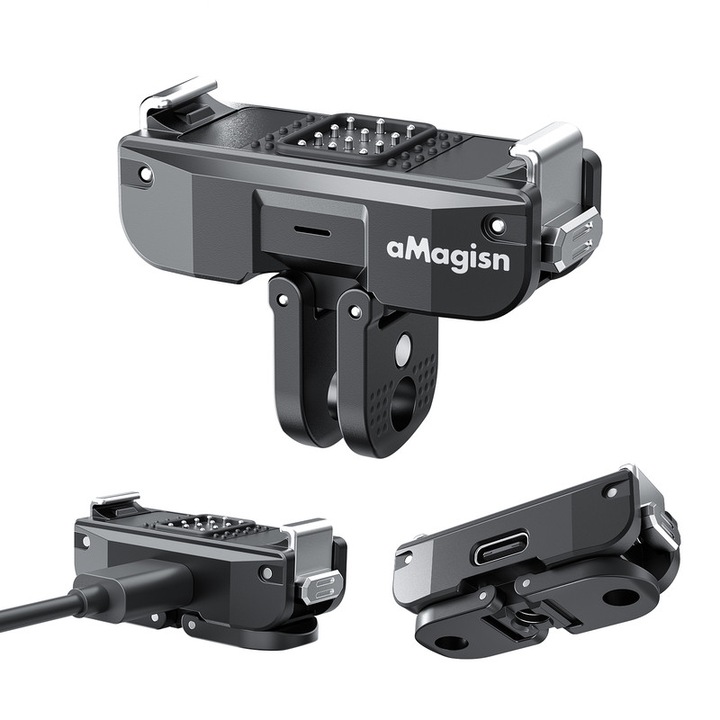 Suport Magnetic cu Eliberare Rapida si Incarcare aMagisn pentru DJI Osmo Nano, Incarcare Rapida 32 Min, Design Magnetic Dual, Incarcare Type-C, Usor (29g), Accesorii Camera de Actiune