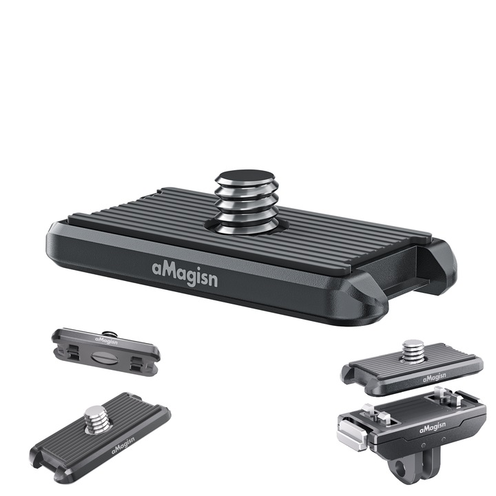 Placa Superioara 1/4" Suport Metalic cu Eliberare Rapida aMagisn, Compatibilitate Universala, Eliberare Rapida Magnetica Bidirectionala, Rezistent la Ruga, Pentru DJI Osmo Action 6/5 Pro/4 Nano Osmo 360 Insta360 Ace Pro 2 X5/X4 GoPro Hero 13/12