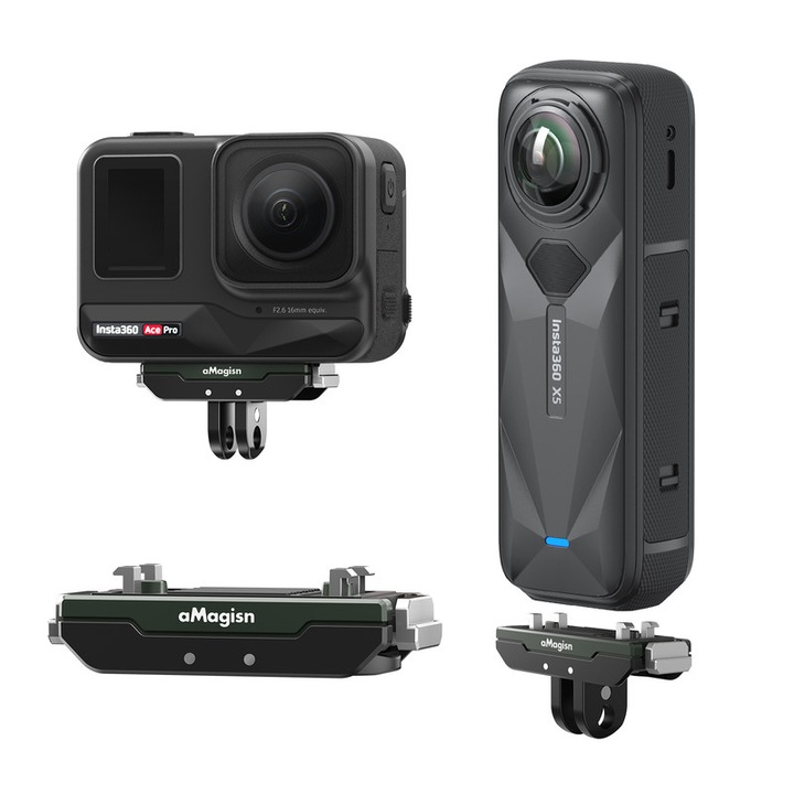 Suport Metalic cu Eliberare Rapida Magnetica aMagisn pentru Insta360 X5/Ace Pro, Compact, Sigur, Rezistent la Socuri, Compatibilitate cu Montura Dubla, Accesorii Camera de Actiune