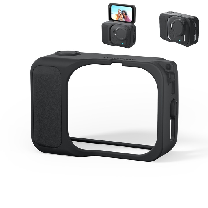 Силиконов защитен калъф aMagisn за Insta360 Go Ultra, пълна защита, лесна работа, съвместимост с бързо освобождаваща се стойка, връзка за врат и връзка против изгубване, аксесоари за екшън камера, черен