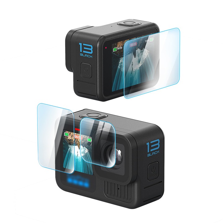 Комплект от 2 броя защитно стъклено фолио aMagisn HD за GoPro HERO13, твърдост 9H+, устойчивост на надраскване/вода/петна, висока чувствителност на допир, пълна защита