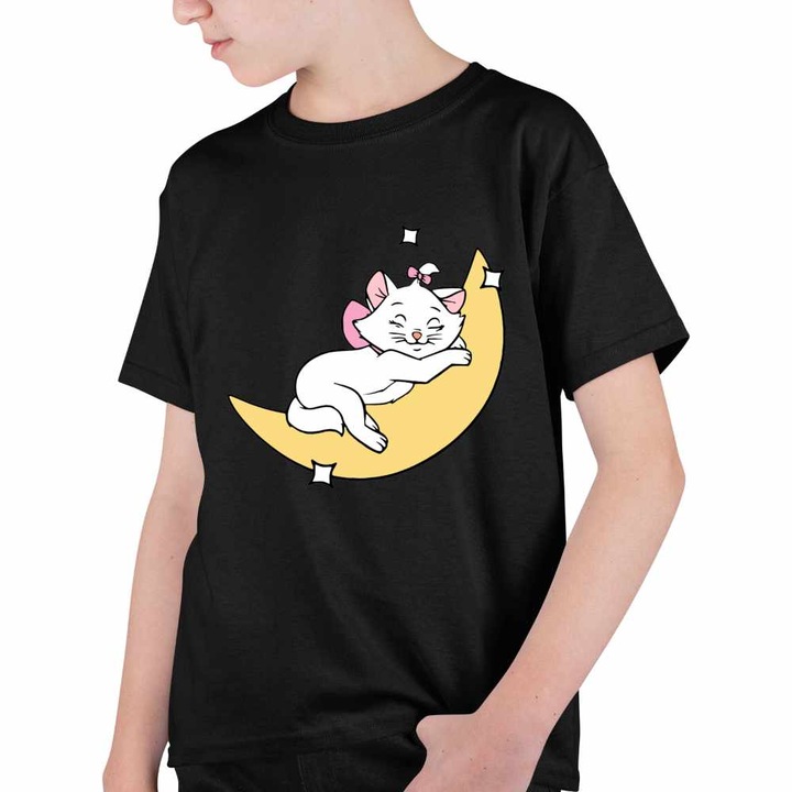 Tricou Copii Baieti Pisicile Aristocrate Marie Luna Somn Moon, Fekete