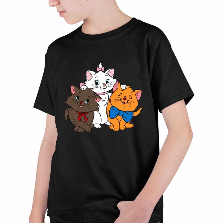 Tricou Copii Baieti Pisicile Aristocrate Marie Berlioz Toulouse, Fekete