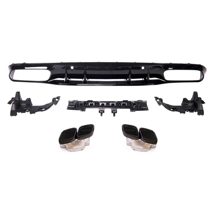 Hátsó lökhárító diffúzor Mercedes C-osztály (C205) Coupé Cabrio (2015-2021), fekete, kipufogóvégekkel