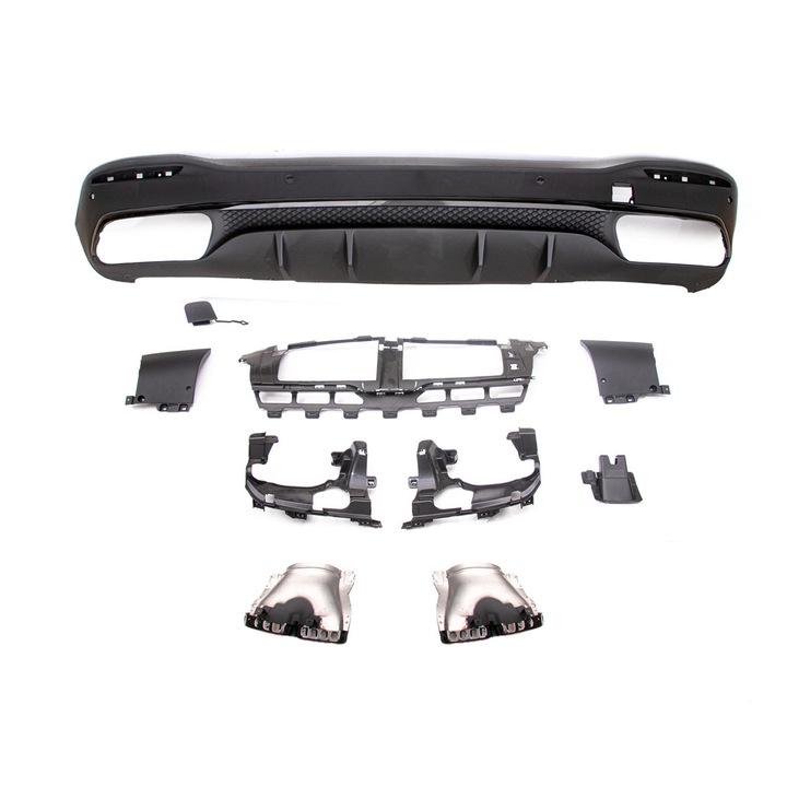 Hátsó lökhárító diffúzor Mercedes GLE (W167) (2018-tól), fekete, kipufogókkal