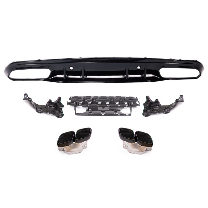 Hátsó diffúzor C63 AMG Facelift lökhárító típus Mercedes C-osztályhoz (W205) Sedan Kombi (2013-2021), fekete, kipufogócsövekkel