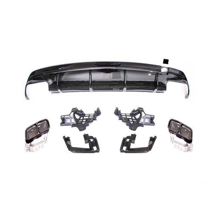 Hátsó lökhárító diffúzor, Mercedes CLA (C117) (2013-2019), fekete, kipufogóvégekkel