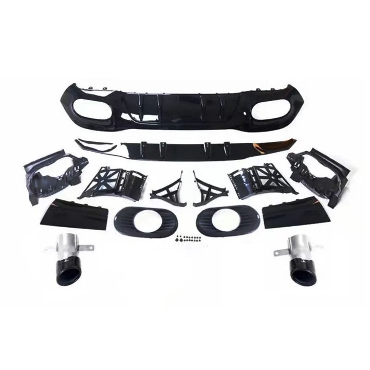 Hátsó lökhárító diffúzor Mercedes A-Class V177-hez, fekete, kipufogóvégekkel