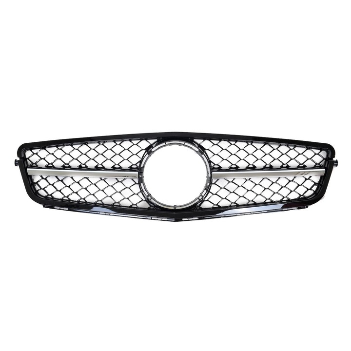 Hűtőrács Mercedes C-osztályhoz (W204) Sedan Kombi Coupe 2007-2015, fényes fekete krómozott függőleges elemekkel