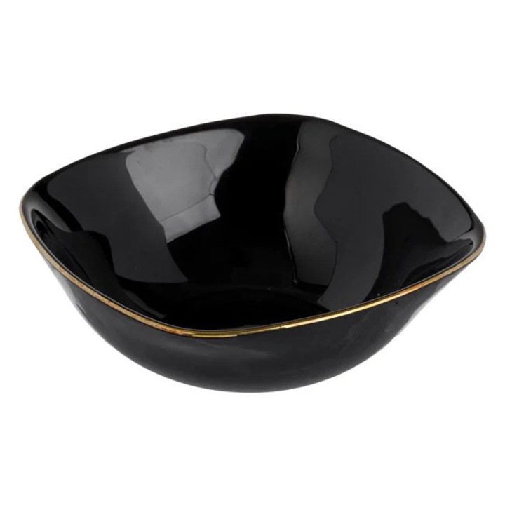Квадратна опалова черна купичка идеално за стилно сервиране на снакс със златист кант – 190мл, комбиниран материал, идеално за стилно сервиране,, многоцветен