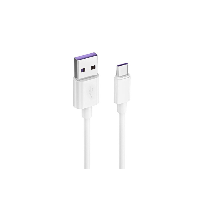 Cablu de date USB Type-C, luka, 5A, 30cm, alb