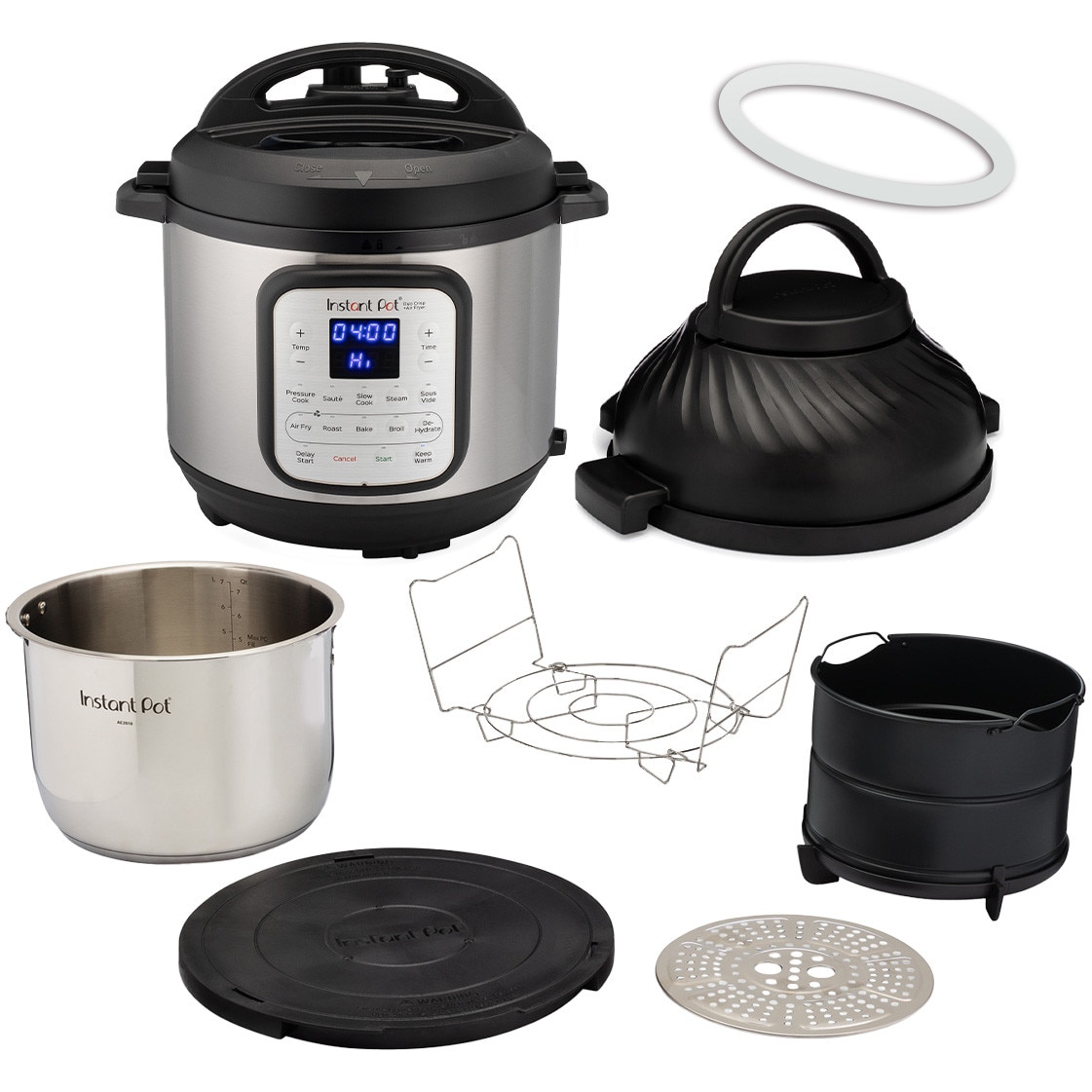 Multicooker si friteuza Instant Pot Combi Duo Crisp 8QT 140-0042-01-EU, 8L, 11 functii de gatire, 2 capace diferite pentru airfryer si gatit sub presiune, vas interior din otel ino
