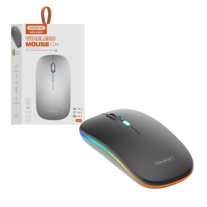 Mouse wireless Somostel GM23, 1600 dpi, negru, ergonomica