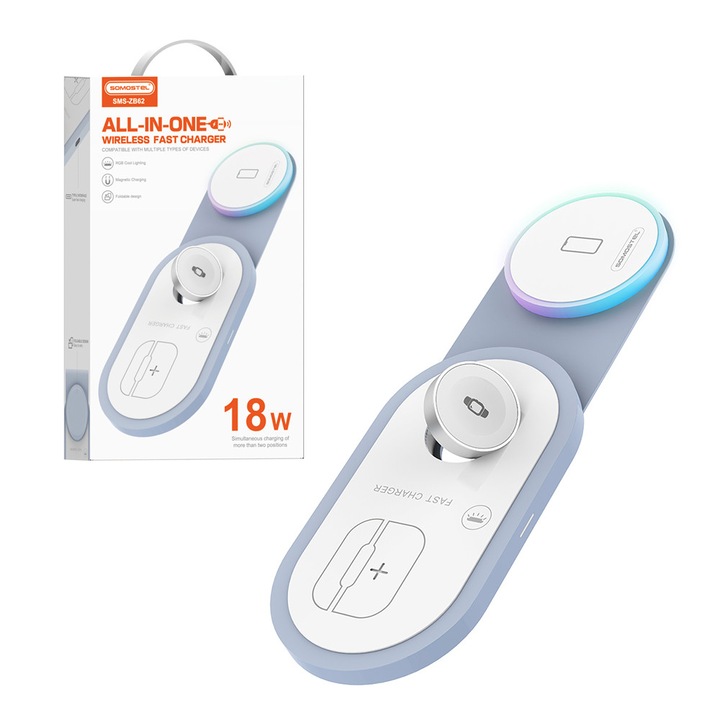 Incarcator wireless 4 in 1, SOMOSTEL, 15W, alb, 223x76mm