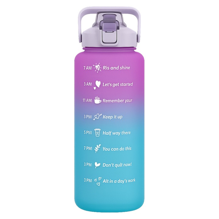 Bidon sportiv Luka Trusty, 2000ml, violet-albastru, design ergonomic, material fara BPA