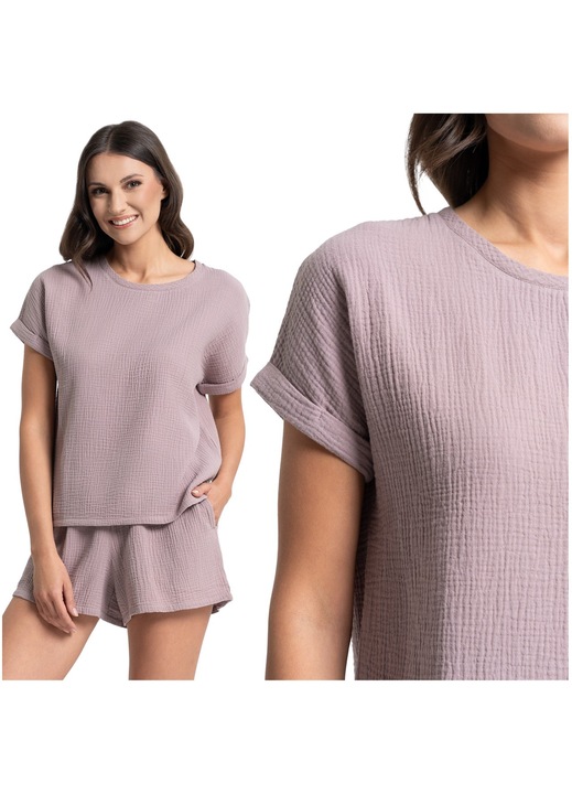 Pijamale pentru dama, Moraj, cu maneca scurta, pantaloni scurti, bumbac, bej