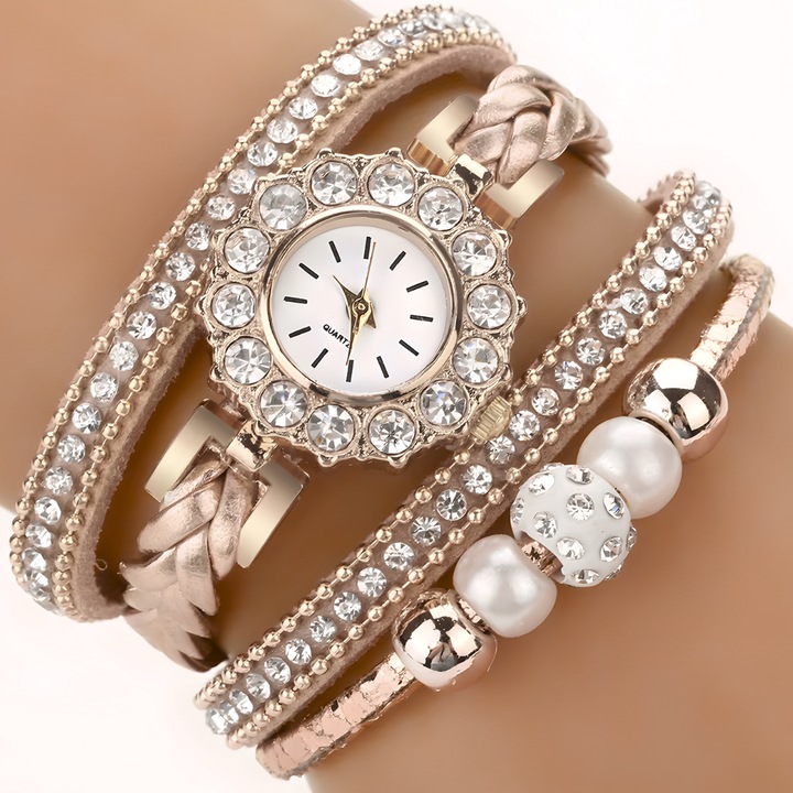 Ceas pentru dame IZMAEL HA-38895, piele fina, diametru 24, 5mm, culoare maro deschis, bratara 21cm