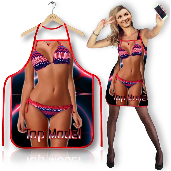Grammi Top Model konyhai kötény, tengerparti mintával, neon háttérrel, könnyű anyagból, állítható