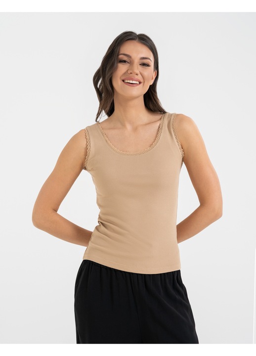 Top pentru dama Moraj, elegant, cu dantela, viscoza/elastan, crem