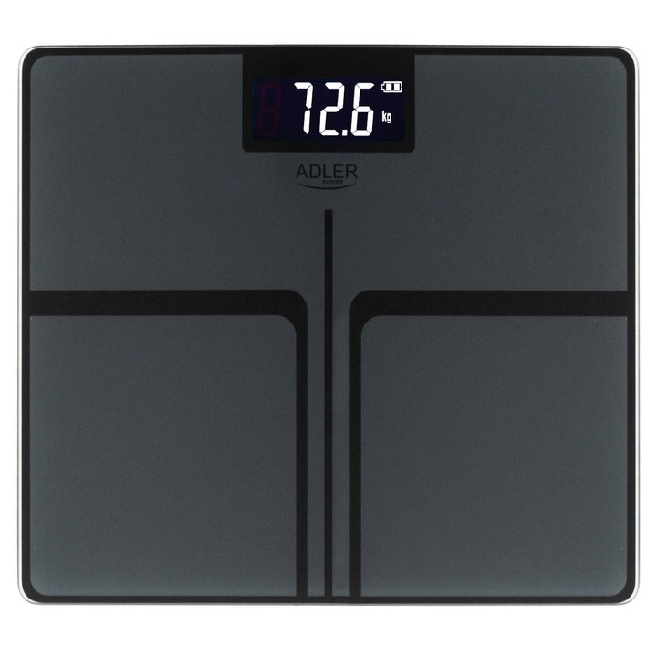 Кантар за тяло Adler AD 8194 Stripes LCD дисплей Максимум 180KG USB-C зареждане Сив/Черен