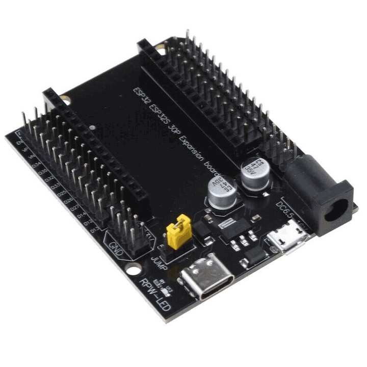 Placa de dezvoltare Elektroweb, ESP32 DEVKITC, alimentare micro USB și USB-C, 30 de pini, 68, 5x53, 7mm