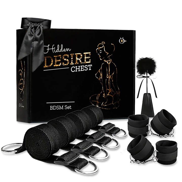 Set BDSM Fetish B, panglica de satin, pana pentru gadilat, negru