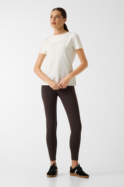 GUESS, Tricou cu logo, pentru fitness, Alb optic, Alb murdar, XS