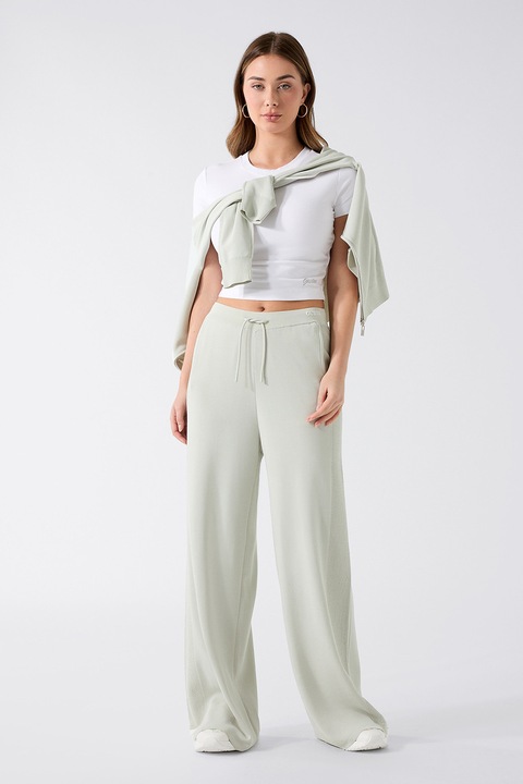 GUESS, Bő szárú nadrág középmagas derékrésszel, Halványzöld