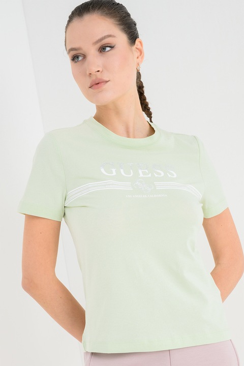 GUESS, Tricou cu logo, pentru fitness, Verde deschis