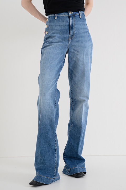 GUESS, Blugi cu croiala ampla si talie inalta, Albastru