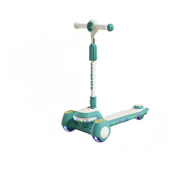 Trotineta pentru copii, GHEMOTOC®, inaltime reglabila, pliabila, roti luminoase cu led, verde