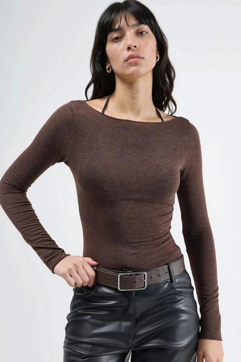 Bluza dama, Busem, decolteu barca, maro jerseu, Maro