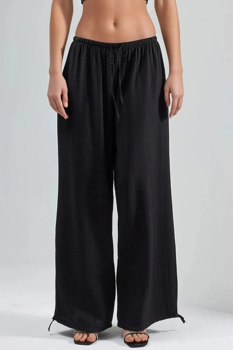 Pantaloni dama Busem, talie elastica, cu snur, negru, poliester