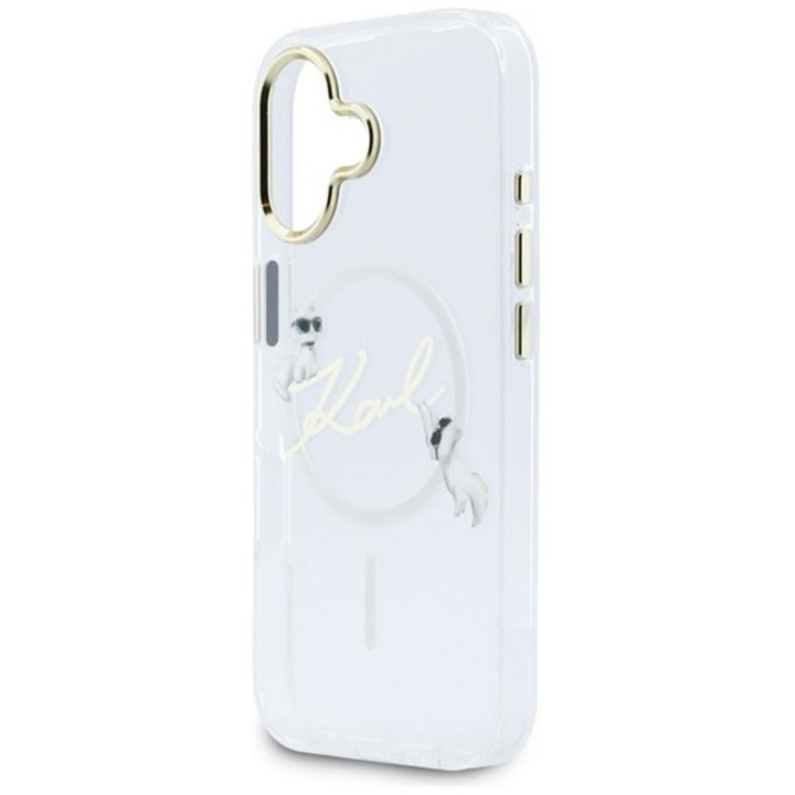 Karl lagerfeld iml choupettes karl script logo szilikon mobiltelefon tok, ütésállóság, műanyag hátlap, magsafe, átlátszó, kompatibilis: iPhone 17