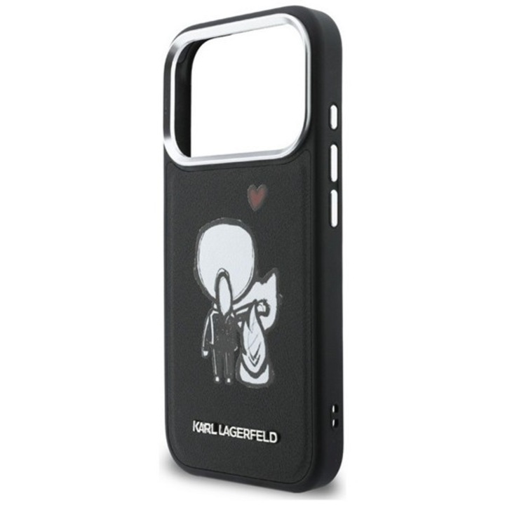 Karl lagerfeld karl & choupette back logo szilikon mobiltelefon tok, ütésállóság, műanyag hátlap, magsafe, fekete, kompatibilis: iPhone 17 Pro