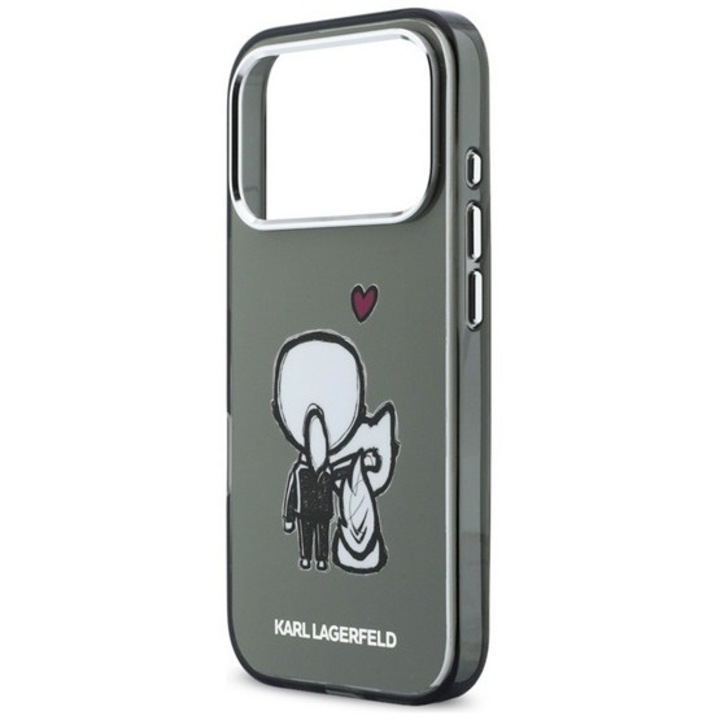 Karl lagerfeld karl & choupette back logo szilikon mobiltelefon tok, ütésállóság, műanyag hátlap, magsafe, sötétszürke, kompatibilis: iPhone 17 Pro